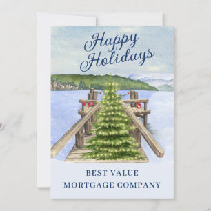 Faire-part Lake Mountain Dock Business Happy Holidays Card