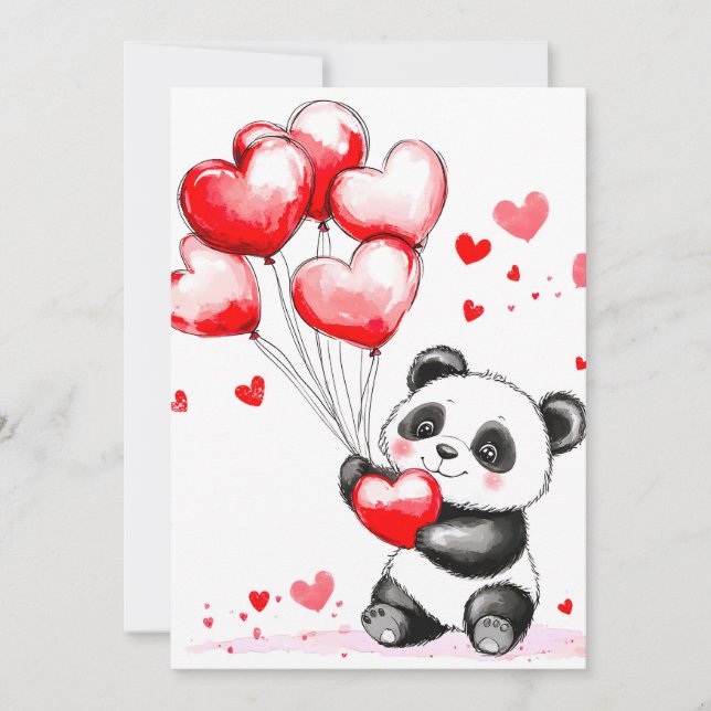 Faire-part L'amour du Panda de ballon dans l'air (Devant)