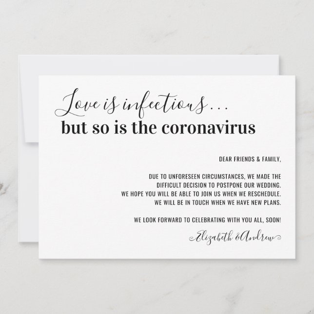 Faire-part L'amour est infectieux Report de mariage Covid19 (Devant)