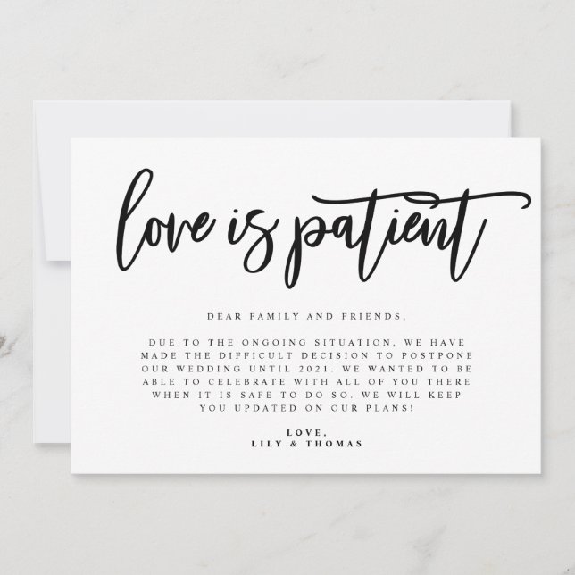 Faire-part L'amour est patient Report de mariage (Devant)