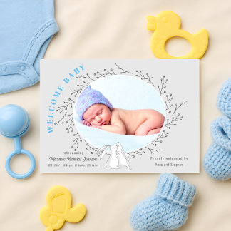 Faire-part Lapin gris bleu bébé garçon naissance