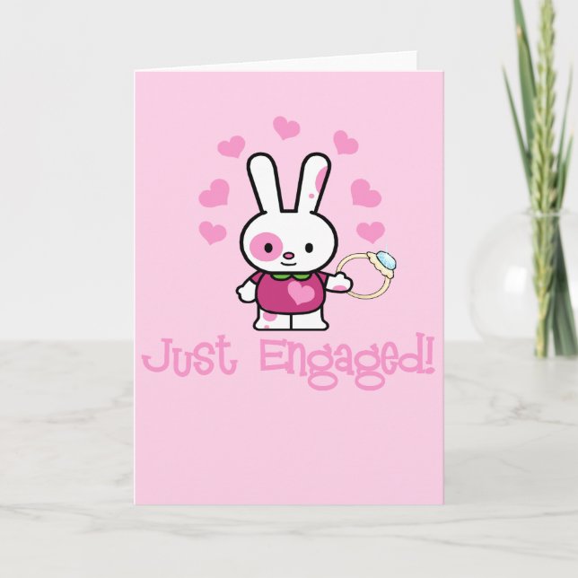 Faire-part Lapin Mignon Fraîchement Fiancé avec Bague! (Devant)