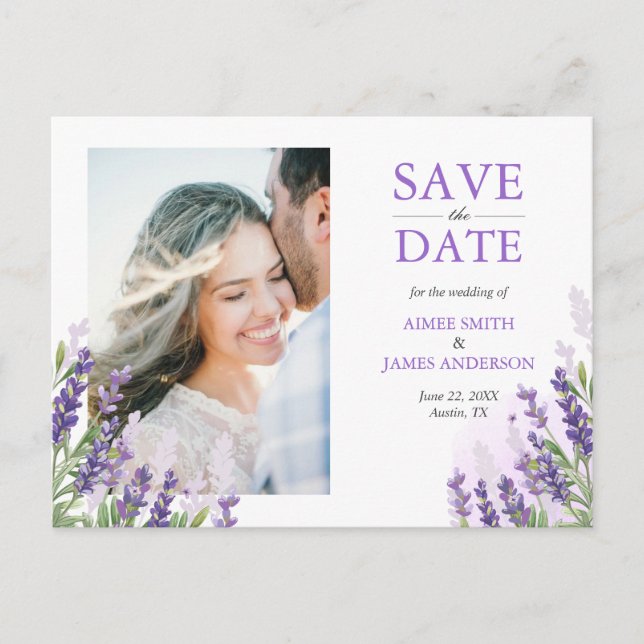 Faire-part Lavender Enregistrer la date Carte Postale Simple  (Devant)