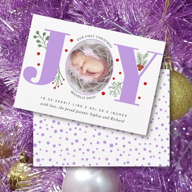 Faire-part Lavender Joy Première photo de Noël naissance bébé (Créateur téléchargé)