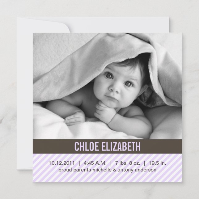Faire-part Lavender Pinstripes Baby Annonces (Devant)