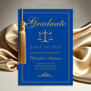 Faire-part Law Blue Gold Scales of Justice College Graduation