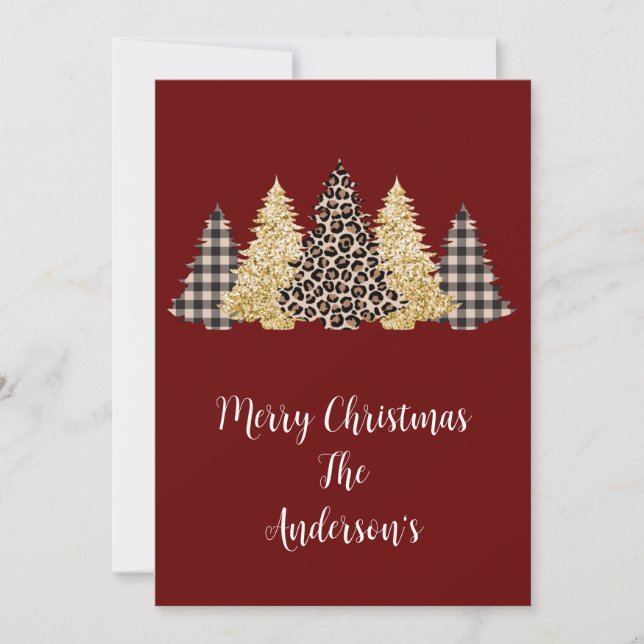 Faire-part Leopard Cheetah Buffalo Plaid Christmas Trees Card (Devant)