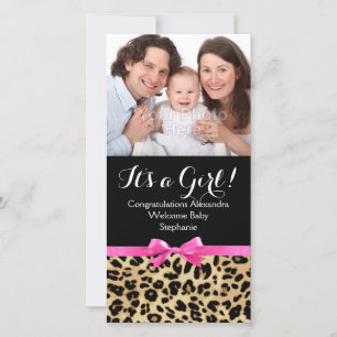 Faire-part Leopard Hot rose Bow C'est un Baby shower Safari f