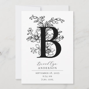 Faire-part LETTRE B MONOGRAPHIQUE Florale Botanique