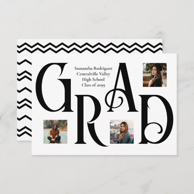 Faire-part LETTRE GRÂCE À TROIS PHOTOS Noire (Devant / Derrière)