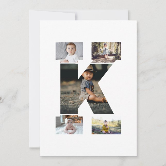 Faire-part Lettre noire et blanche K - Collage photo (Devant)