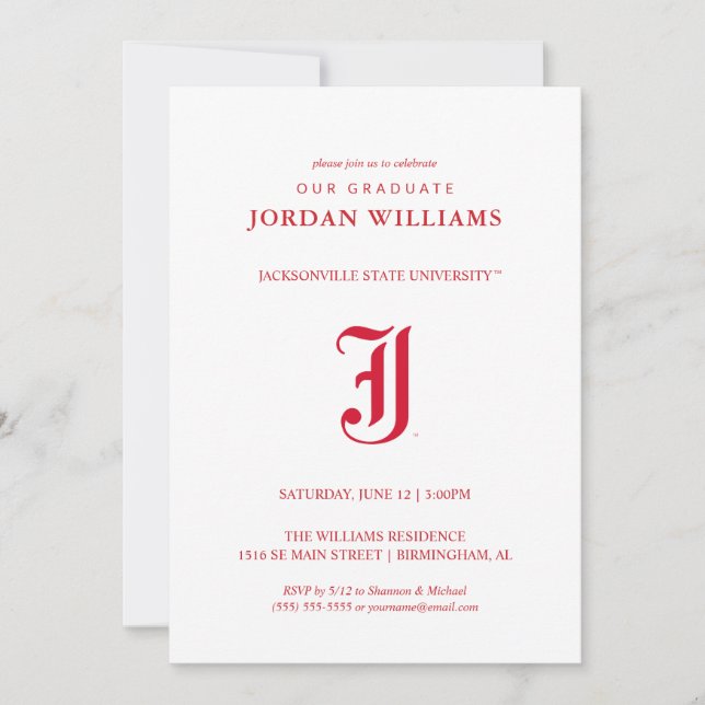 Faire-part Licence de l'Université d'État de Jacksonville (Devant)