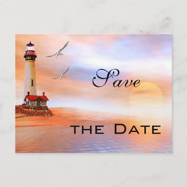 Faire-part Lighthouse Beach Enregistrer la date Carte postale (Devant)