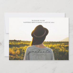 Faire-part Ligne Art noir Script Graduation Horizontale Photo