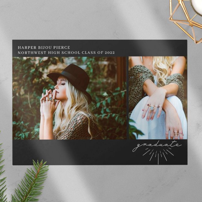 Faire-part Ligne Art Script Gris Graduation 2 Photo (Créateur téléchargé)