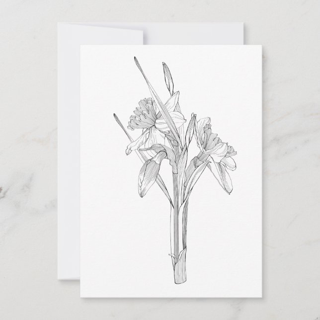 Faire-part Ligne croquis bouquet de jonquilles. (Devant)