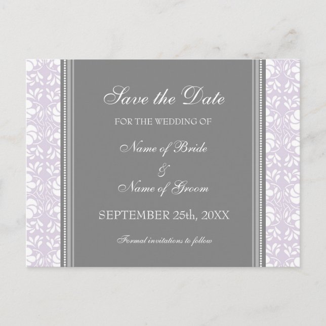 Faire-part Lilac Damask Enregistrer la date Carte postale Mar (Devant)