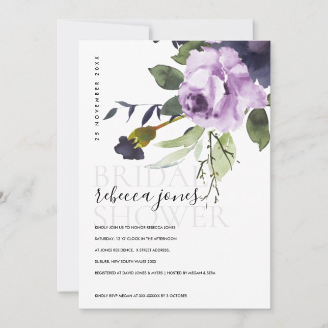 FAIRE-PART LILAC PURPLE ROSE PEONY FLORAL BUNCH FÊTE DES MARI (Devant)