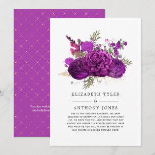 Faire-part Liste de invités de mariage florale or et pourpre 