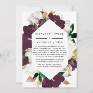 Faire-part Liste de mariage florale prune et blanche réduite