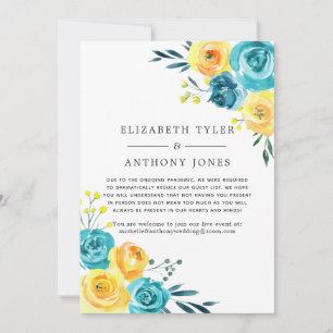 Faire-part Liste de mariage turquoise et jaune réduite