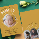 Faire-part Little Sunshine Retro Photo Collage Naissance<br><div class="desc">Cette belle faire-part de naissance Little Sunshine présente un design graphique audacieux et rétro. Ajoutez votre photo à la conception de soleil circulaire sur le devant de la faire-part bébé d'accueil et remplissez avec tous vos détails de naissance pour faire savoir à votre famille et à vos amis que votre...</div>