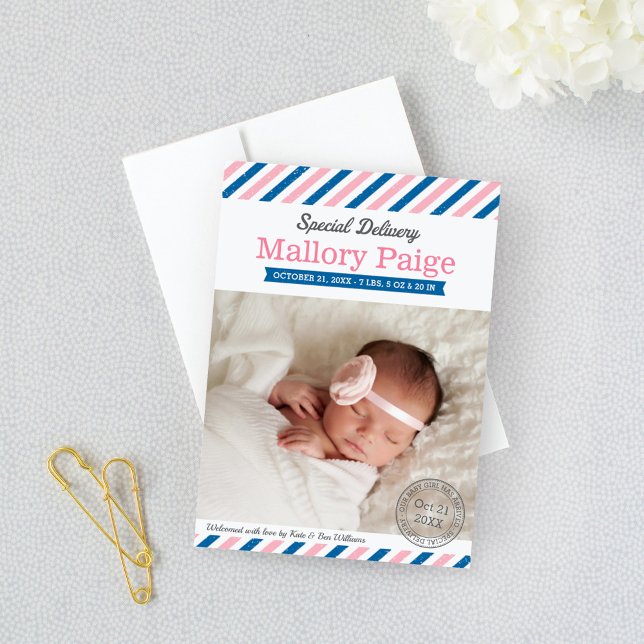 Faire-part Livraison spéciale Bébé Fille Photo Bleu rose Nais (Créateur téléchargé)