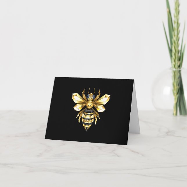 Faire-part Logo Faux Gold Foil Bee Polygonal sur Noir (Devant)