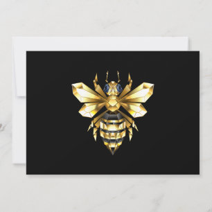 Faire-part Logo Faux Gold Foil Bee Polygonal sur Noir