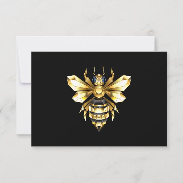 Faire-part Logo Faux Gold Foil Bee Polygonal sur Noir (Devant)