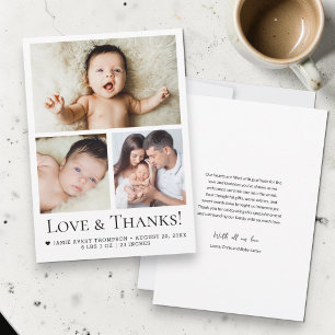 Faire-part Love and Thanks Typographie Bébé Photo Naissance