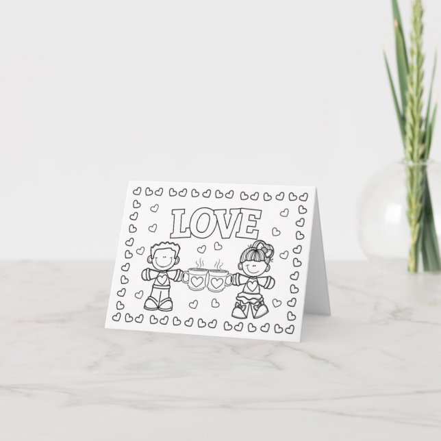 Faire-part LOVE Cute Kidz Valentine's Day Coloring Card (Devant)