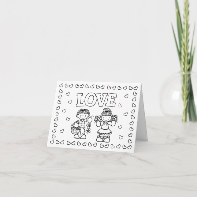 Faire-part LOVE Cute Kidz Valentine's Day Coloring Card (Devant)