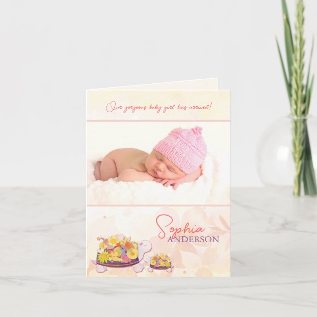 Faire-part Luau Tortues Bébé Fille Photo Naissance (Devant)