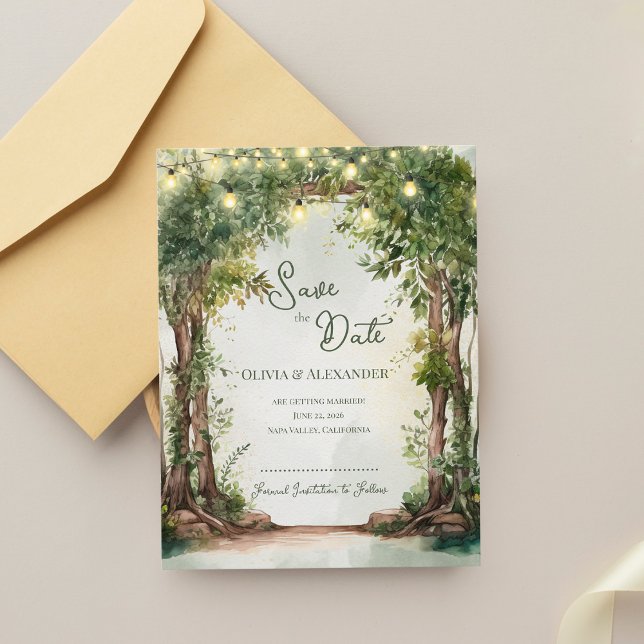 Faire-part Lumières de jardin romantiques à guirlande pour sa (Romantic Garden String Lights Save the Date | Enchanted Outdoor Wedding Announcement)