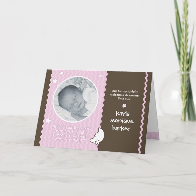 Faire-part Lune de naissance - Annonce - Rose (Devant)