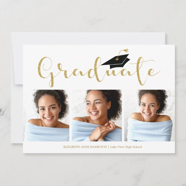 Faire-part Lycée 3e année Photo Gold Parties scintillant Call (Devant)