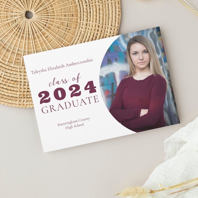 Faire-part Lycée Bourgogne Simple Graduation (High School Graduate Classic Simple Graduation Announcement (Burgundy and Black Themes))