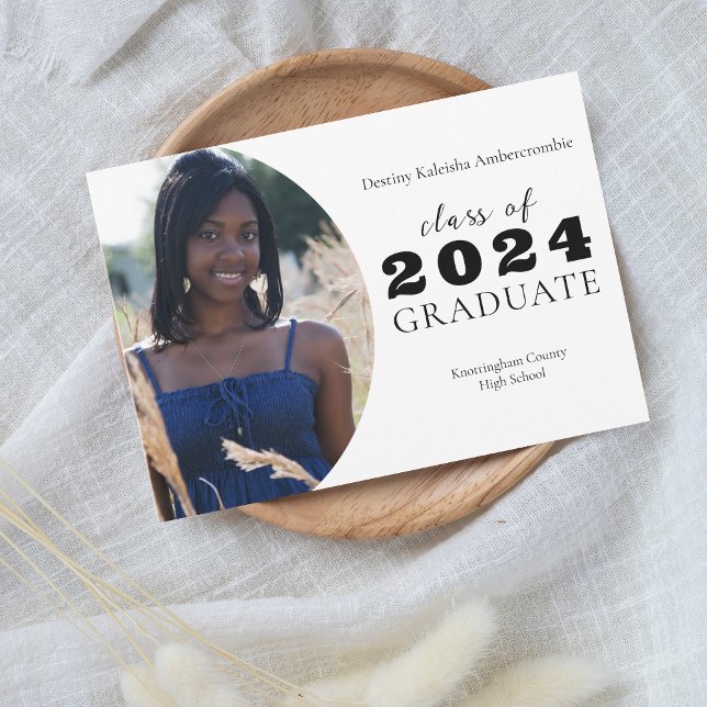 Faire-part Lycée Moderne Arrondi Photo Graduation (High School Modern Rounded Photo Graduation Announcement)