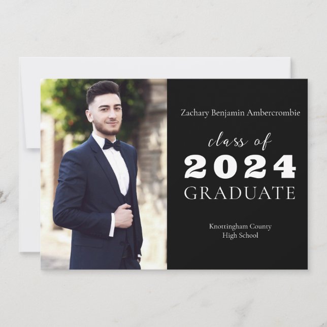 Faire-part Lycée Noir moderne minimaliste Gradué (Devant)