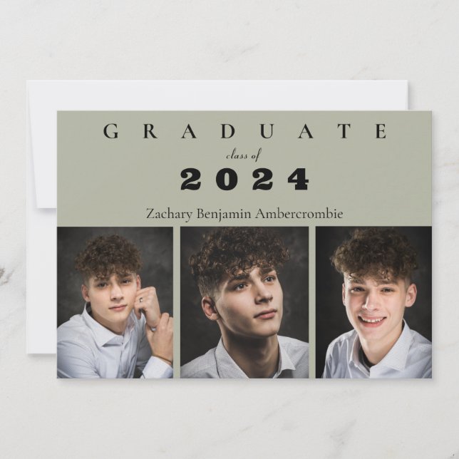 Faire-part Lycée Sage Green Photo Collage Graduation (Devant)