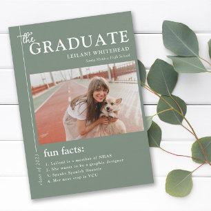 Faire-part Magazine de diplôme Fun Facts Sage Green