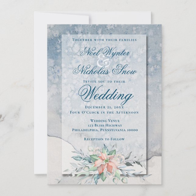 Faire-part Magie de Noël/Poinsettia aquarelle pour mariage (Devant)