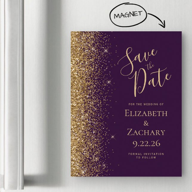 Faire part magnétique à paillettes en or violet (Créateur téléchargé)