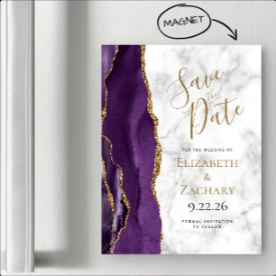 Faire part magnétique avec marbre agate or violet