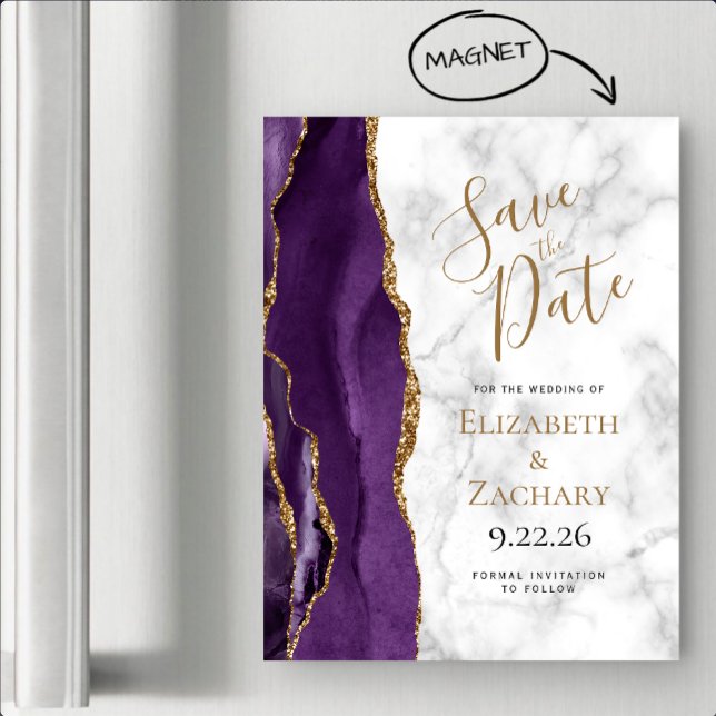 Faire part magnétique avec marbre agate or violet (Créateur téléchargé)