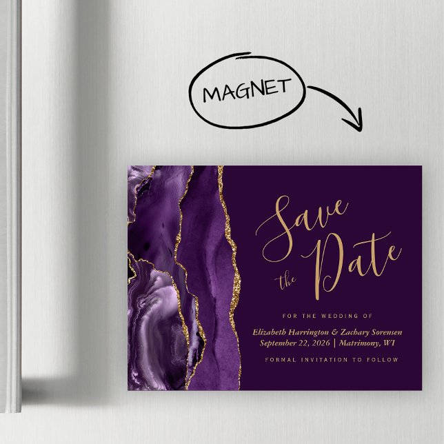 Faire part magnétique de prune en agate d'or viole (Créateur téléchargé)