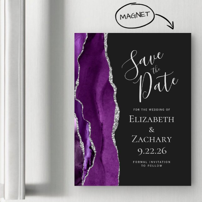 Faire part magnétique violet argent foncé Agate (Créateur téléchargé)