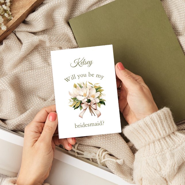 Faire-part Magnolia Bouquet | Fiche de proposition de Bridesm (Magnolia Bouquet Bridesmaid Proposal Card)