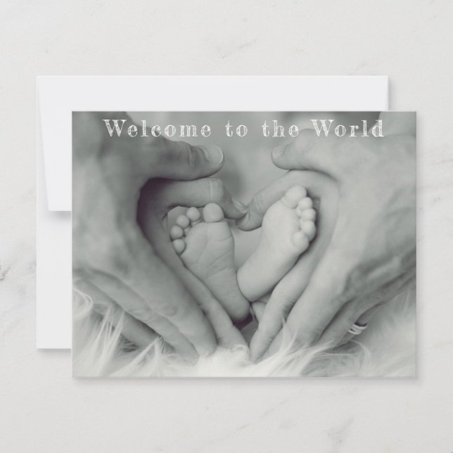 Faire-part Mains parentes et pieds bébé Bienvenue dans le mon (Devant)